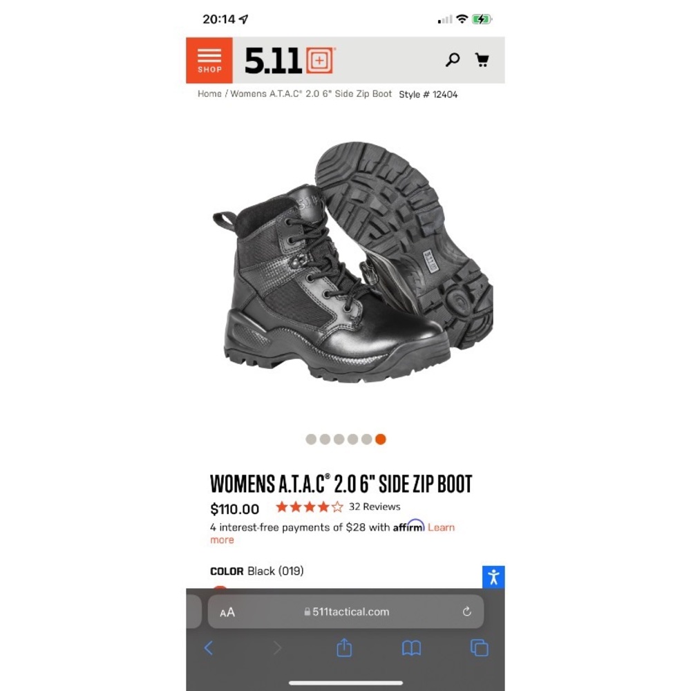 5.11 A.T.A.C. 2.0 6” Side Zip Boot Size 9.5